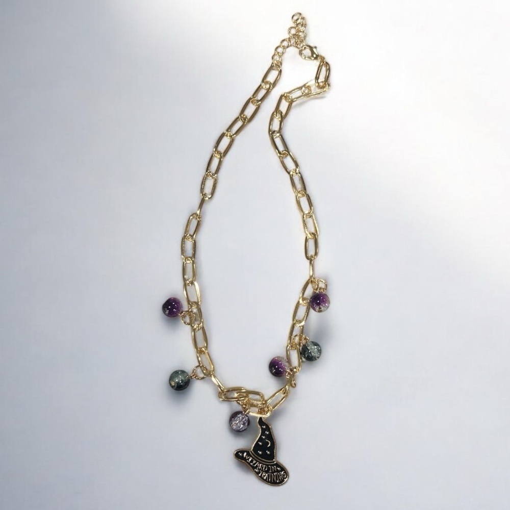 Paperclip Chain Stainless Steel Wizard in Training Necklace with Crackle Quartz